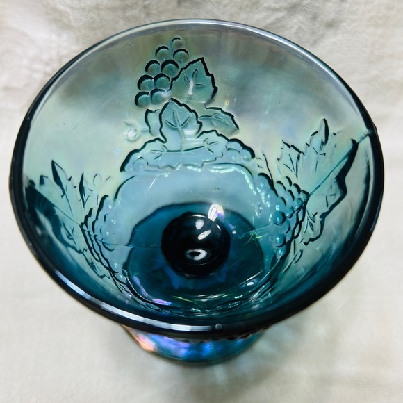 Vintage Indiana Glass blue carnival glass harvest grape cream & sugar on tray. - Picture 8 of 10